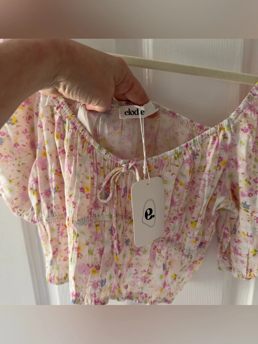 Elodie Pink Floral Tie-Front Crop Top